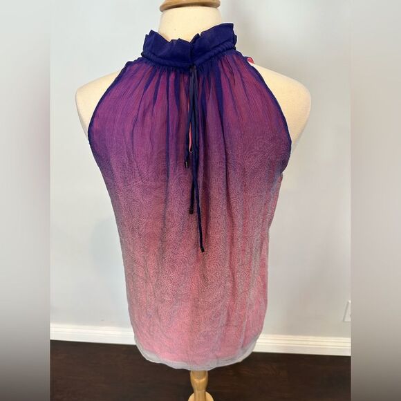 Elie Tahari Purple Printed 100% Silk Braided Neck Trim Sleeveless Halter Top Sma - Picture 5 of 8